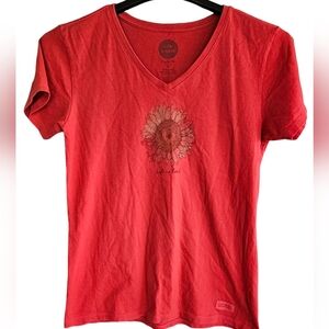Life is Good Women's Red V-Neck Sunflower Tee